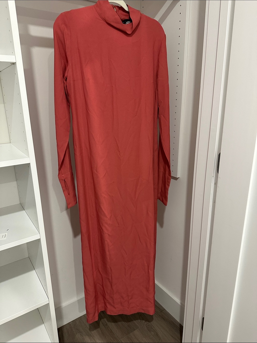 Long Coral Maxi Dress with Mock Neck
